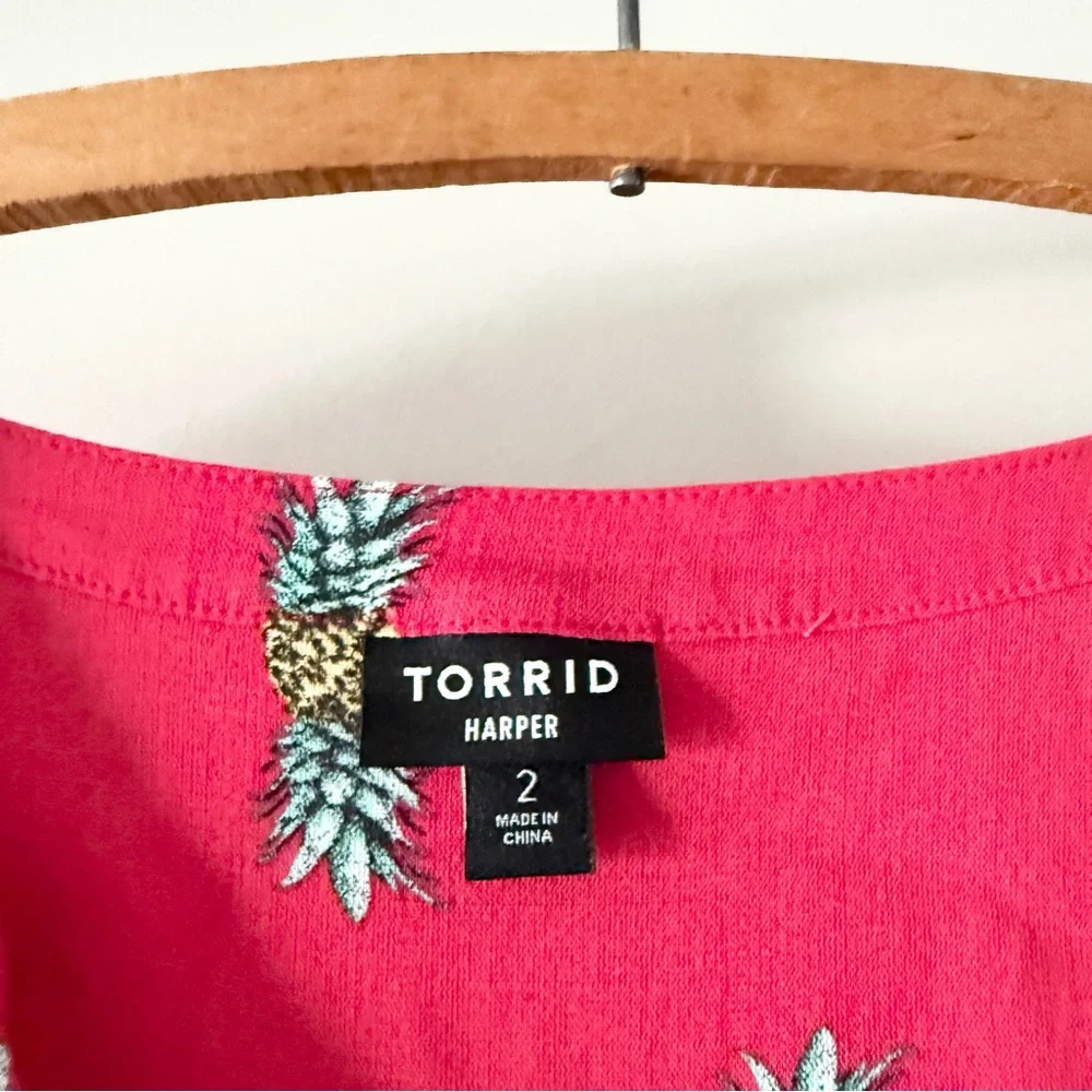 Torrid Harper Pineapple‎ Print Blouse Pullover Top Women's Size 2